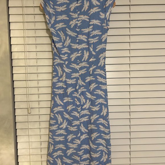 Petite Blue and White Butterfly Midi Dress - Picture 3 of 5